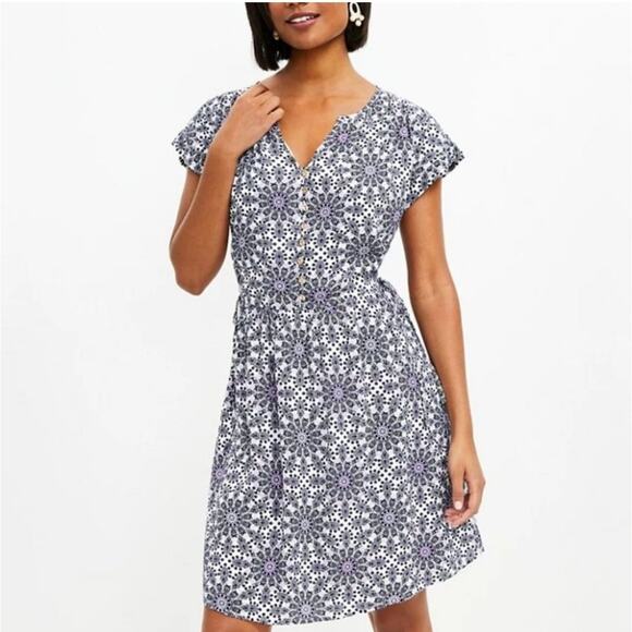 Ann Taylor LOFT Dresses & Skirts - Loft Geo Dolman Tie Side Boho Summer Dress Medium Boho Short Sleeve Flowy Summer